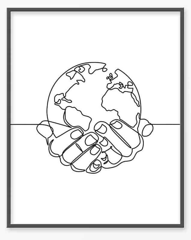 World in Hands Line Sketch