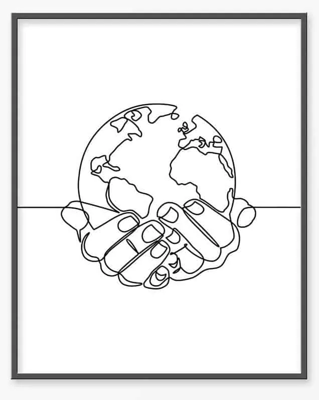 World in Hands Line Sketch