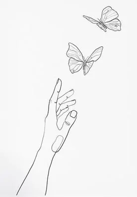 hand with butterflies simple art