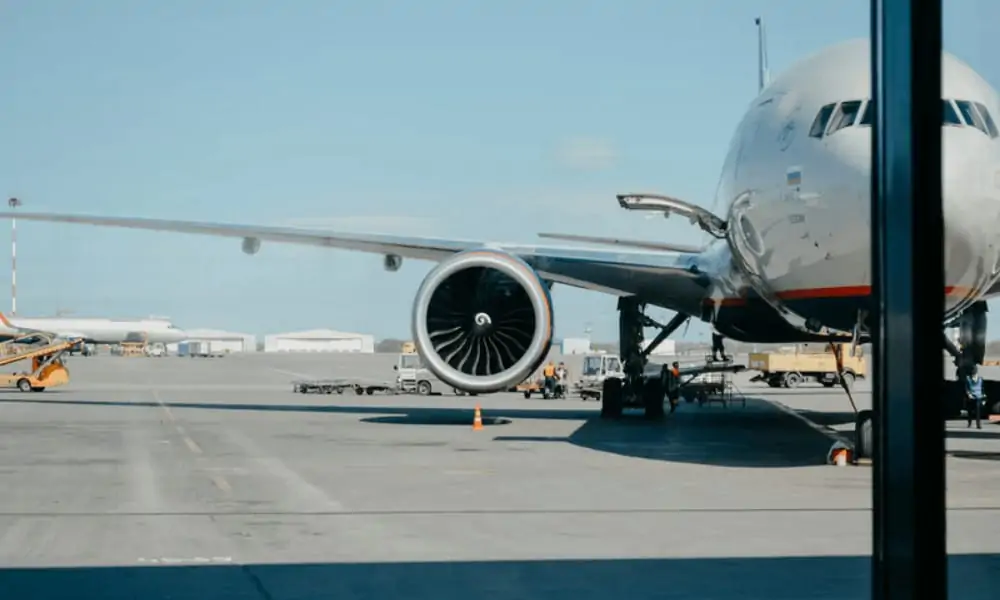 Airplane in airport.