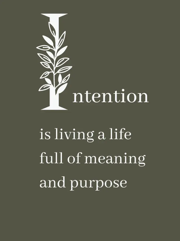 Graphic reading "intention is living a life full of meaning and purpose"